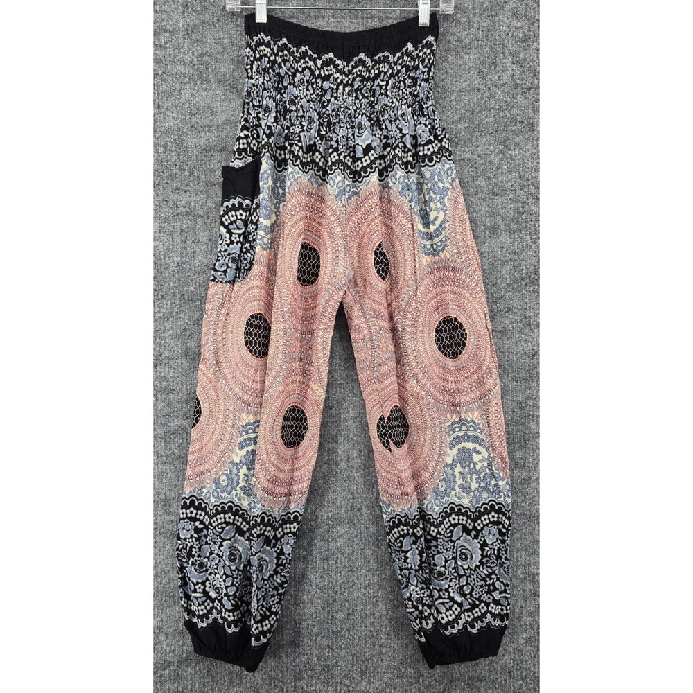 Harem Pants Women's One Size Multicolor Mandala Smocked Waist Rayon Boho Yoga